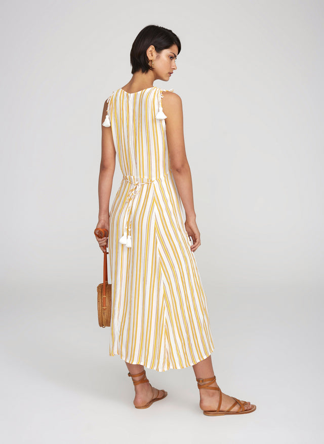 Azure Stripe Print Sun Claudia Midi Dress  - Final Sale