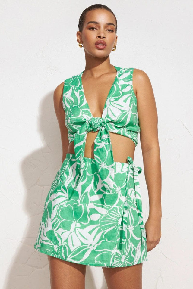 Dalaila Tie Top El Marsa Floral Print Green - Final Sale