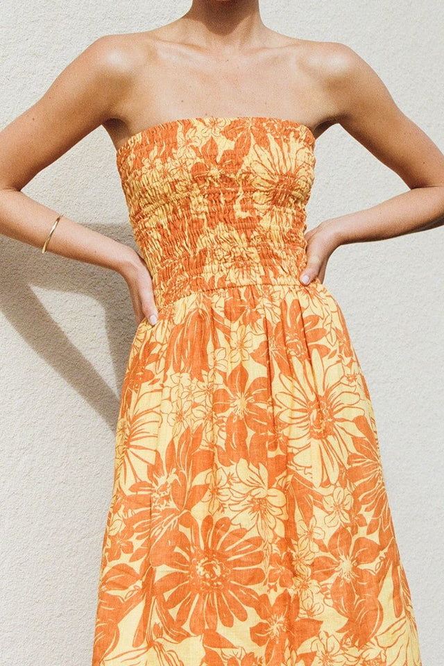 Elmarie Midi Dress Zani Floral Print Burnt Orange - Final Sale