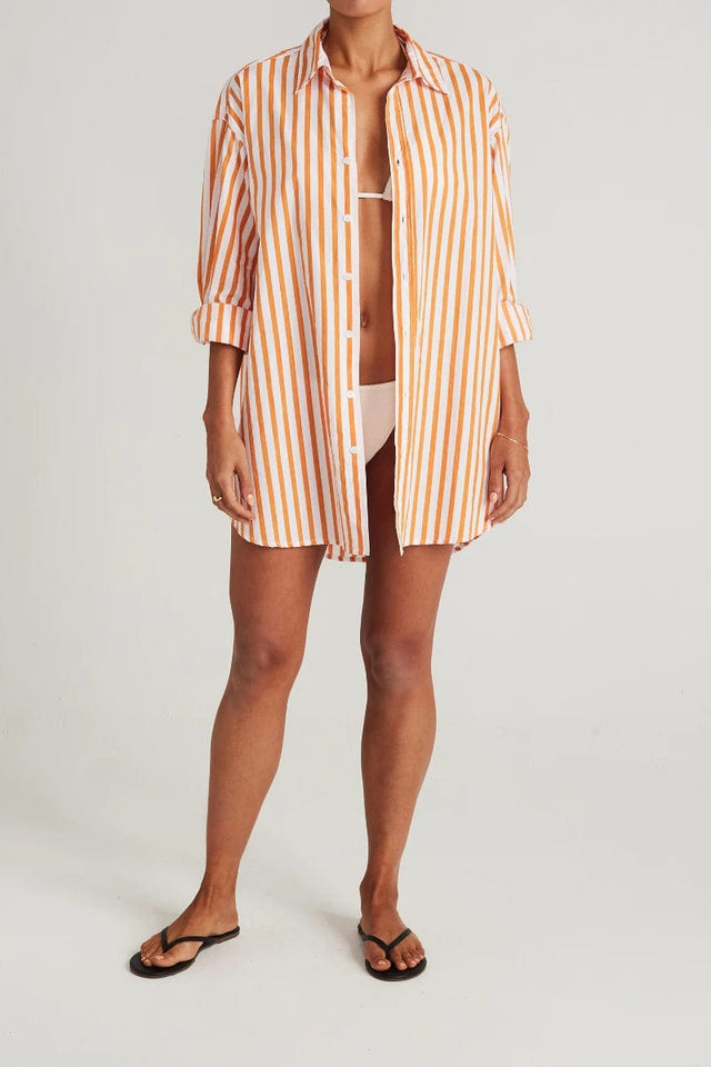 Vega Shirt Dress Martie Stripe Print Tangerine - Final Sale