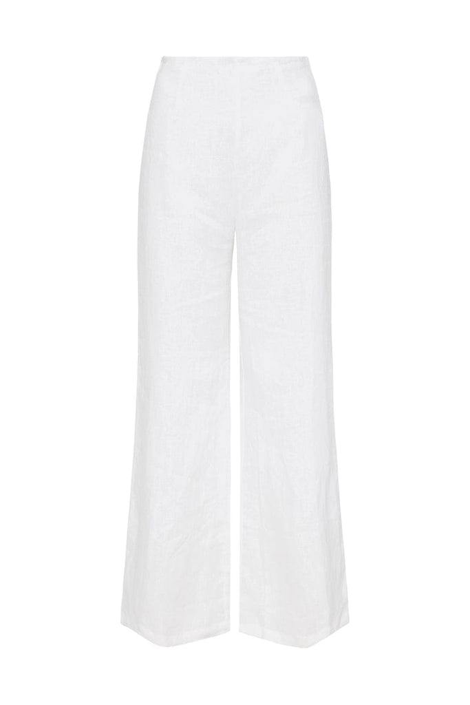 Mango wide leg linen trousers with yellow stripe in white  ASOS