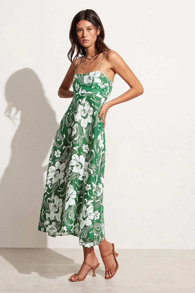 Green floral sales print midi dress