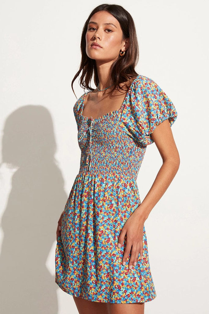 Domenica Mini Dress Mohina Floral Print Blue Faithfull the Brand