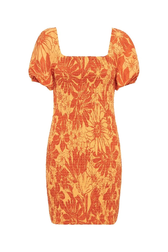 Luana Mini Dress Zani Floral Print Burnt Orange - Final Sale