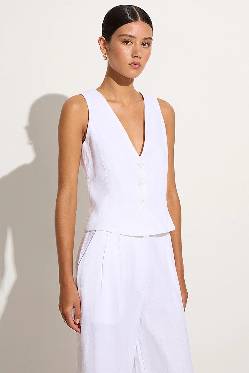Faithfull The Brand Maurelle Puff-sleeve Linen Midi Dress in White