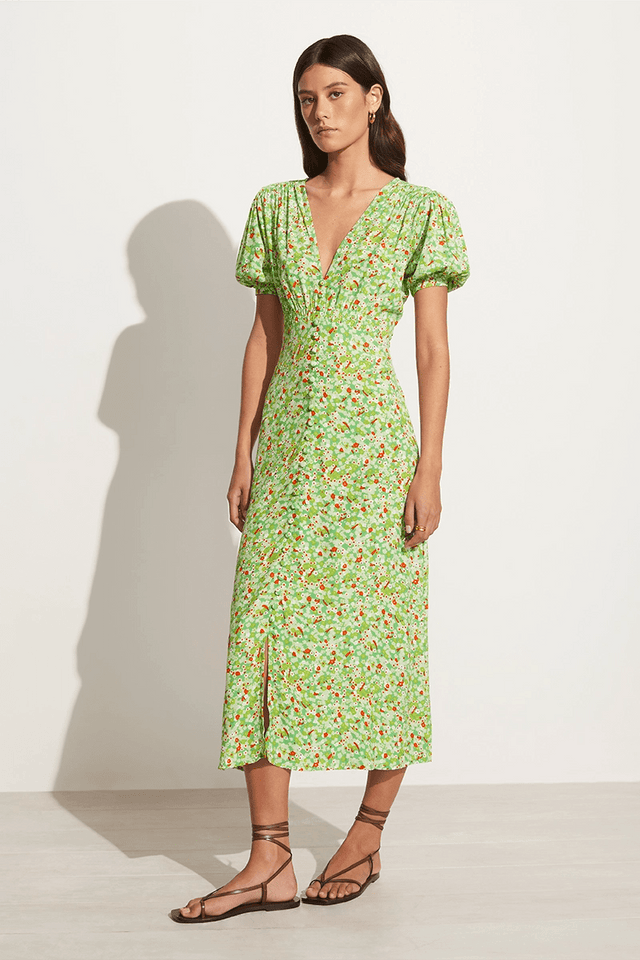 Bellavista Midi Dress Lou Floral Print Green - Final Sale