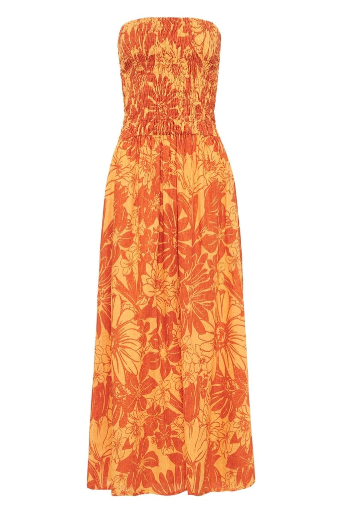 Elmarie Midi Dress Zani Floral Print Burnt Orange - Faithfull the Brand