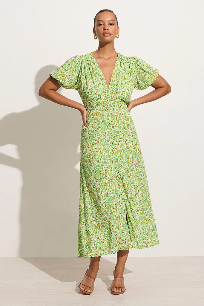 Bellavista Midi Dress Lou Floral Print Green Final Sale
