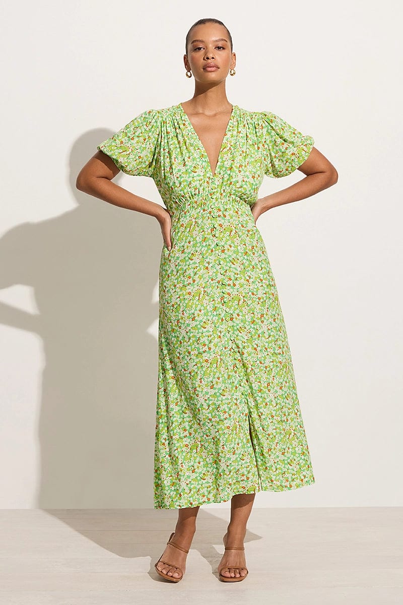 Bellavista Midi Dress Lou Floral Print Green Final Sale