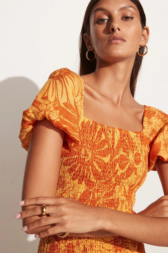 Luana Mini Dress Zani Floral Print Burnt Orange - Final Sale