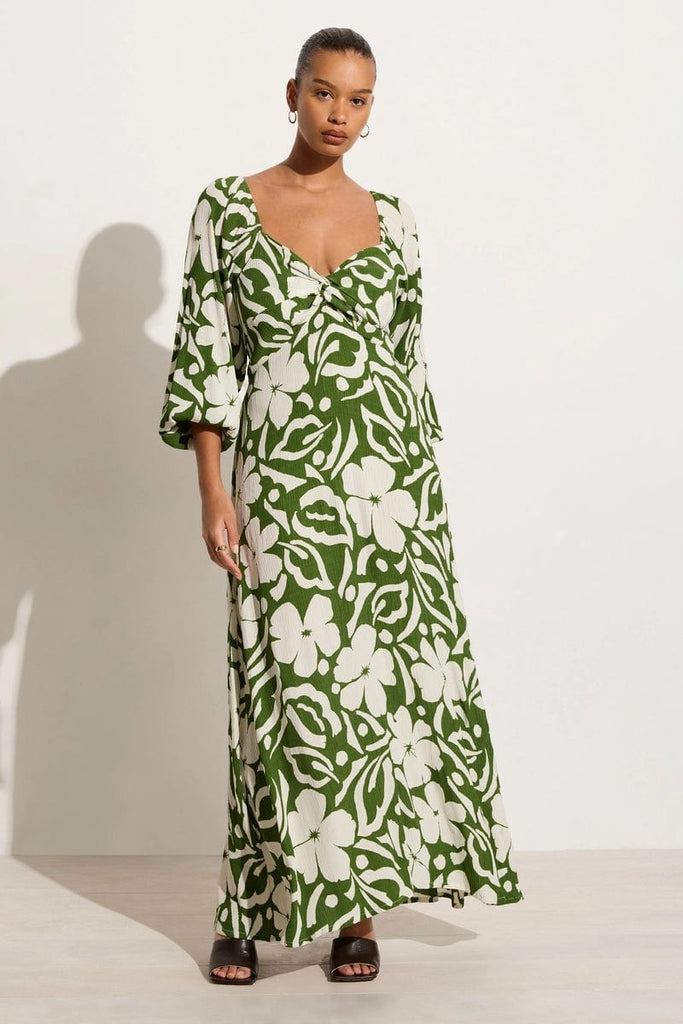 Ondina Midi Dress Pavito Floral Olive - Faithfull the Brand