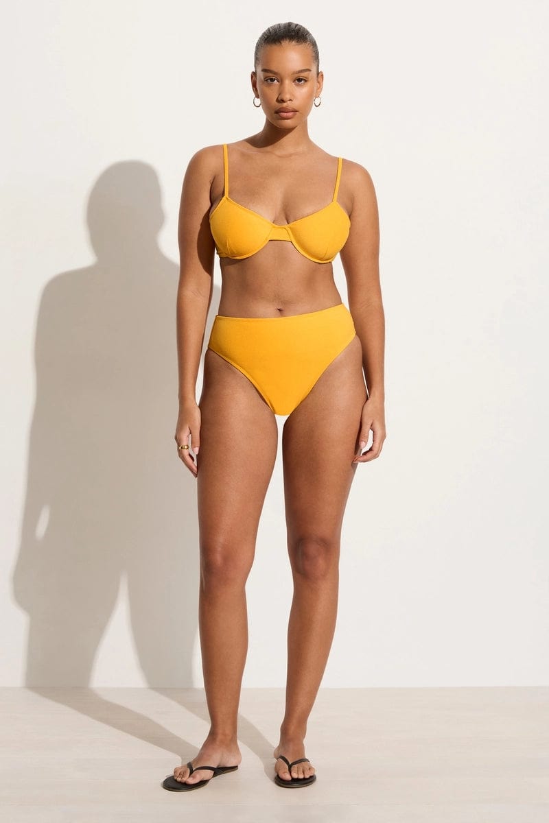 Yellow Citrus Print Reversible Bandeau Top & High Waist Bottom Swimsuit