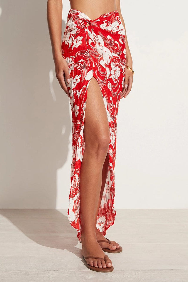 Lulu Maxi Skirt Camara Floral Print Red - Final Sale