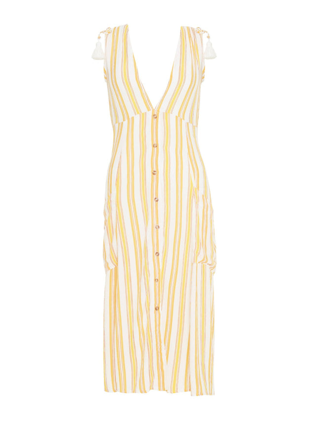 Azure Stripe Print Sun Claudia Midi Dress  - Final Sale