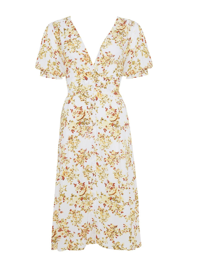 Goldie Floral Off White Rafa Midi Dress  - Final Sale