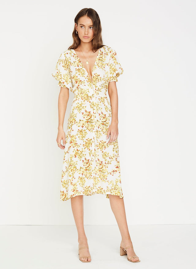 Goldie Floral Off White Rafa Midi Dress  - Final Sale