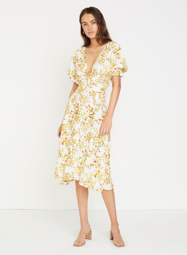 Goldie Floral Off White Rafa Midi Dress  - Final Sale