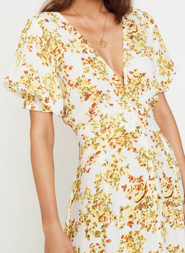 Goldie Floral Off White Rafa Midi Dress  - Final Sale