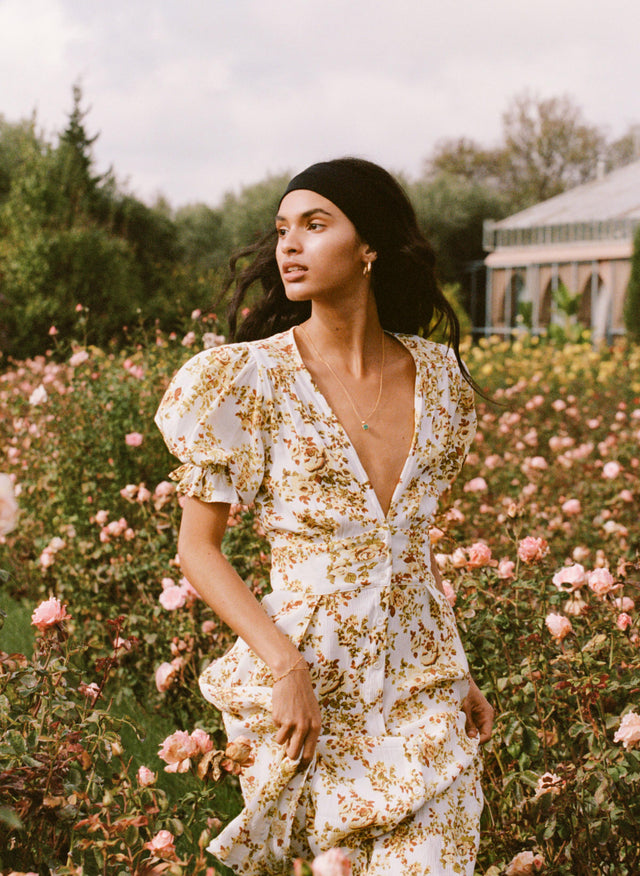 Goldie Floral Off White Rafa Midi Dress  - Final Sale